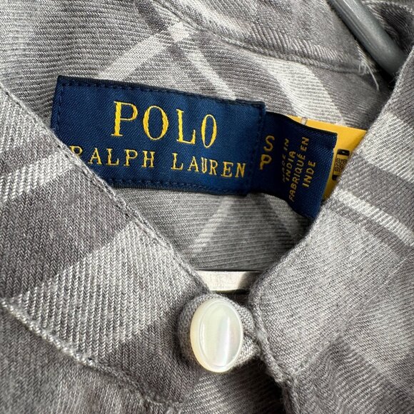 POLO Ralph Lauren Gray Flannel Plaid Tie-Neck Blouse Size S Small Top NWT - Picture 7 of 11